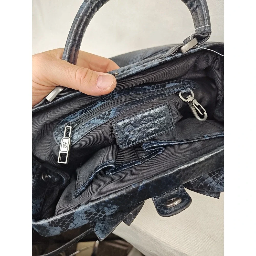 Jessica Simpson Runway Bow Dark Denim Python Faux Leather Satchel Shoulder Bag